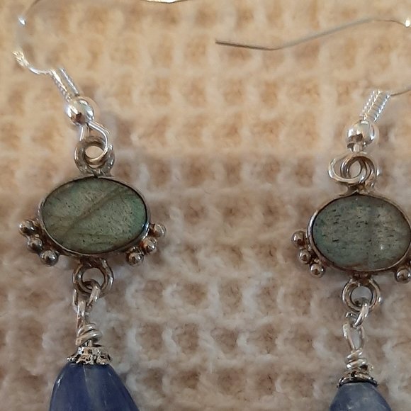 Kyanite and Moonstone Drop Earrings - Picture 2 of 3